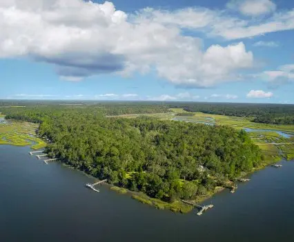 Aerial view of the Bull Point peninsula and surrounding tidal waterways