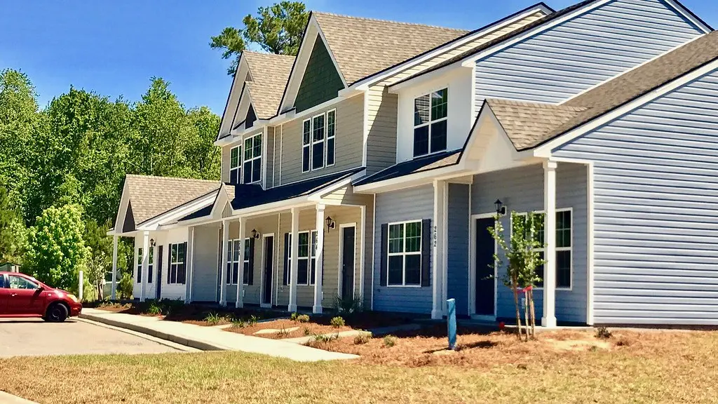 Completed row of townhomes at Azalea Square in Port Royal, South Carolina